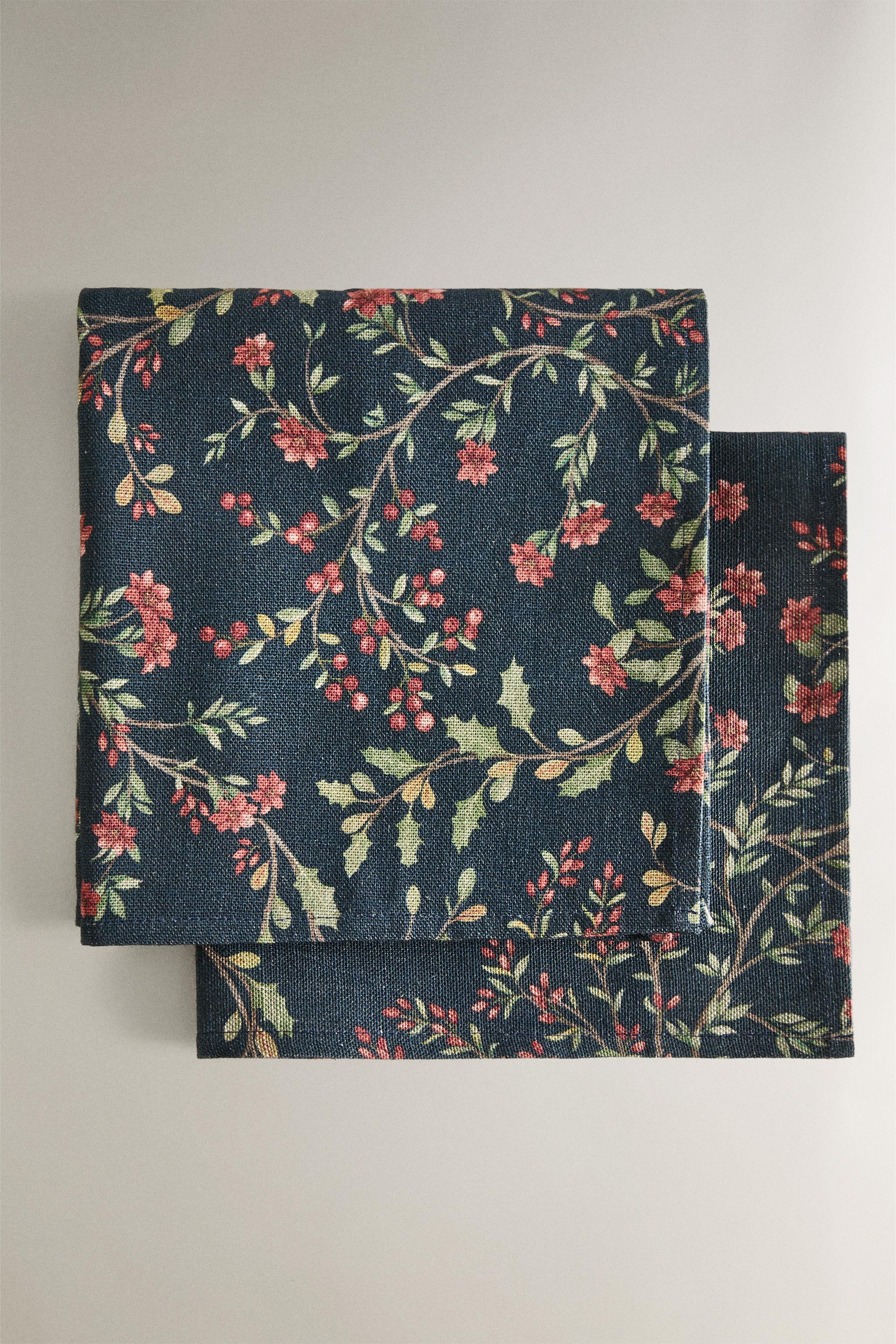 SET OF FLORAL COTTON LINEN CHRISTMAS NAPKINS (SET OF 2)