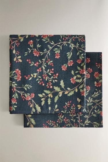PACK SERVIETTEN BAUMWOLLE LEINEN BLUMEN WEIHNACHTEN (2ER-PACK) - Marineblau von Zara - Bild 0
