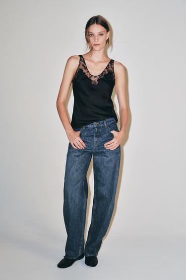 ZW COLLECTION LACE CAMISOLE TOP - Black by Zara