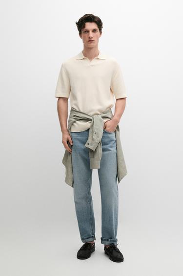Zara Regular fit cotton knit polo shirt - Ecru