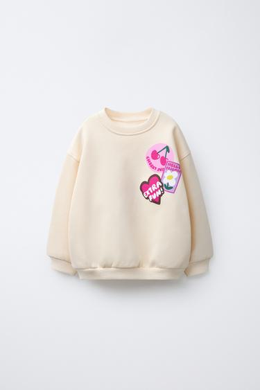 Zara PRINTED SWEATSHIRT - Ecru
