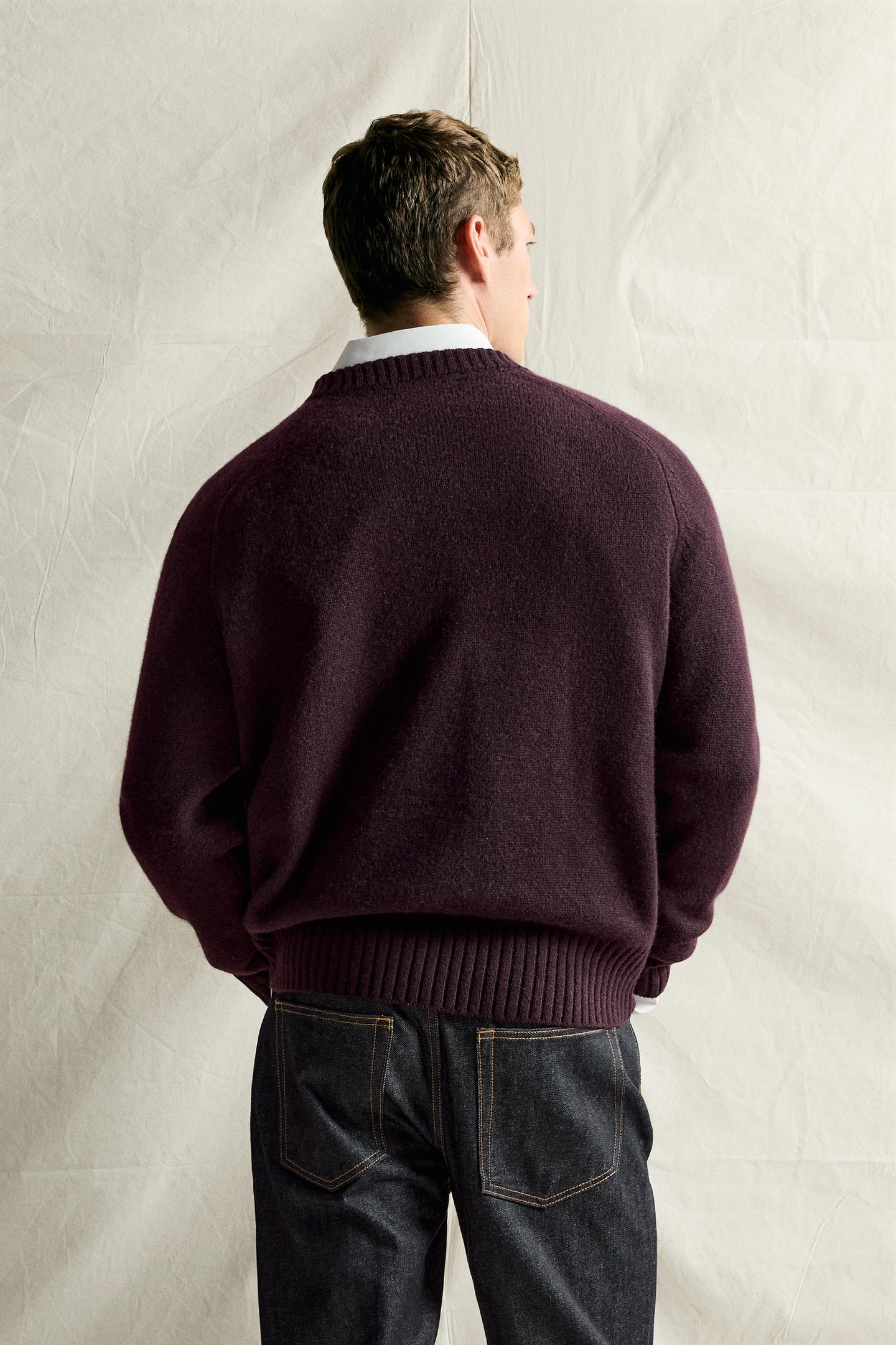 Мужской свитер Zara 100% Cashmere Regular Fit Jumper, цвет: Сливовый — фото 3