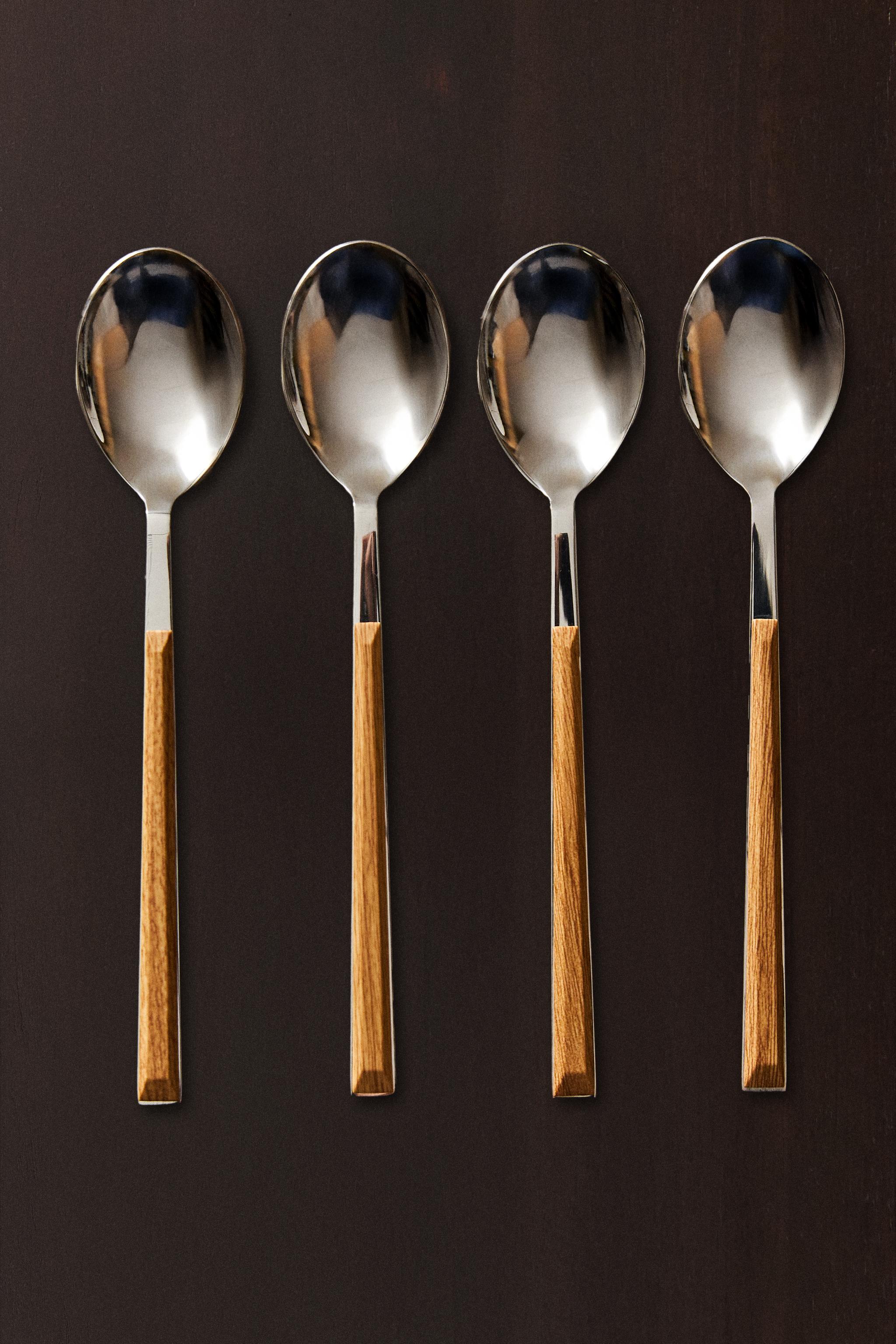SET OF SPOONS WITH WOOD-DESIGN HANDLES (SET OF 4) - Brown | ZARA
