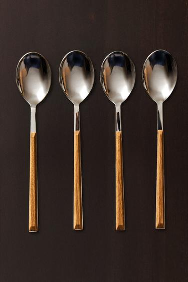 PACK OF SPOONS WITH WOOD-EFFECT HANDLES (PACK OF 4) - Brown by Zara - Image 1