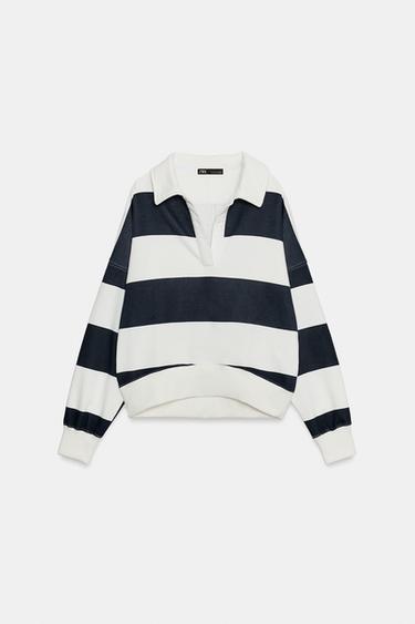 SUDADERA RAYAS - Crudo / Marino de Zara - Imagen 0