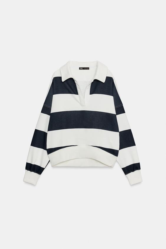 SUDADERA RAYAS - Crudo / Marino de Zara - Imagen 0