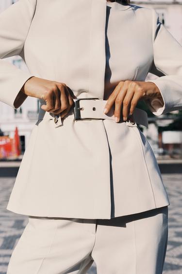 FITTED BLAZER WITH BELT - Ivory by Zara