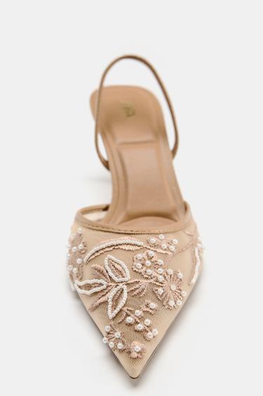 CHAUSSURES OUVERTES À L'ARRIÈRE EN MESH BRODÉ - Marron de Zara - Image 3