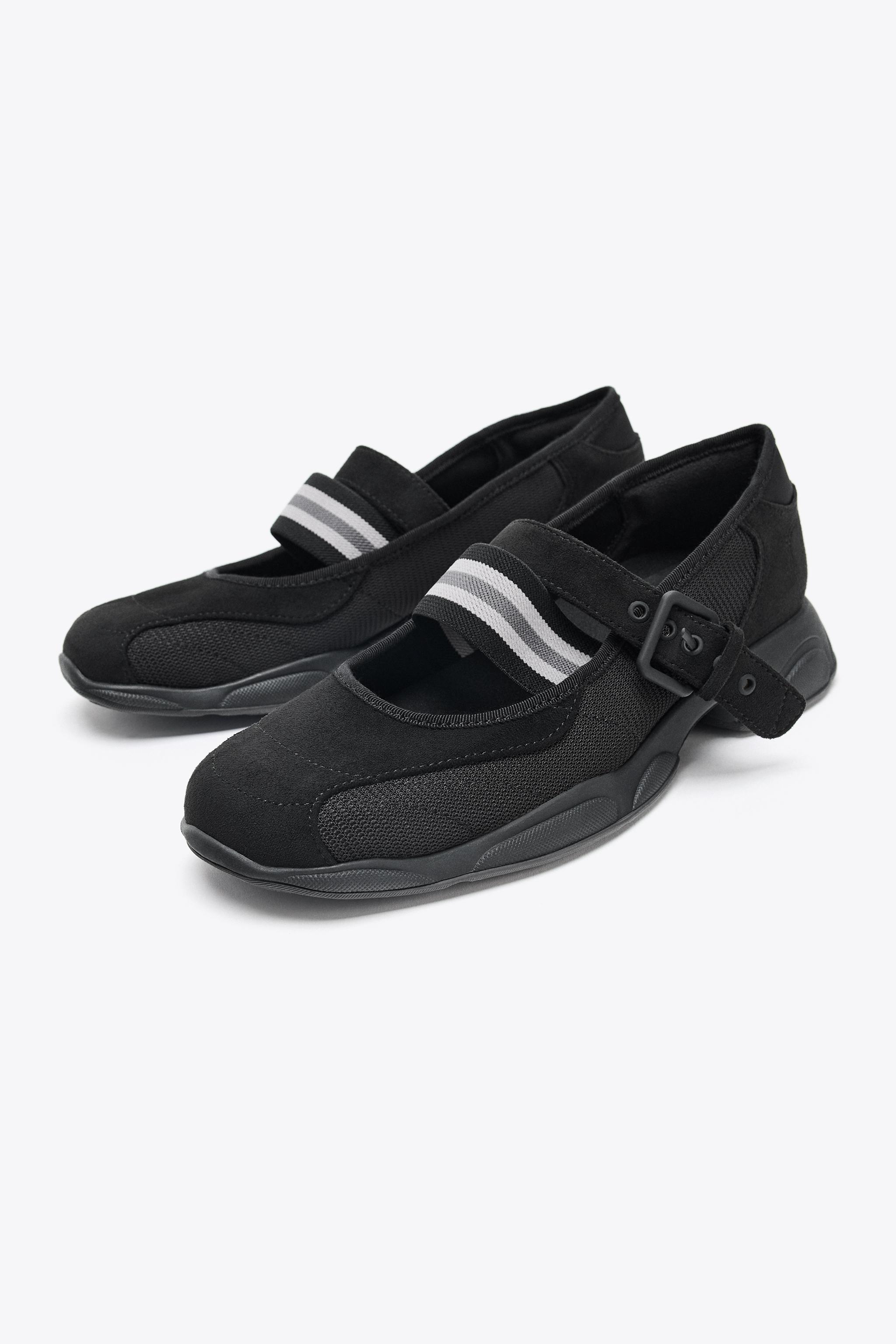 ZARA ブラック　スポーティバレリーナシューズ　　38 リボン付きスポーツバレリーナ - ブラック | ZARA Japan / 日本