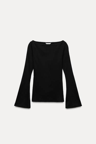 FLARED SLEEVE T-SHIRT - Black by Zara