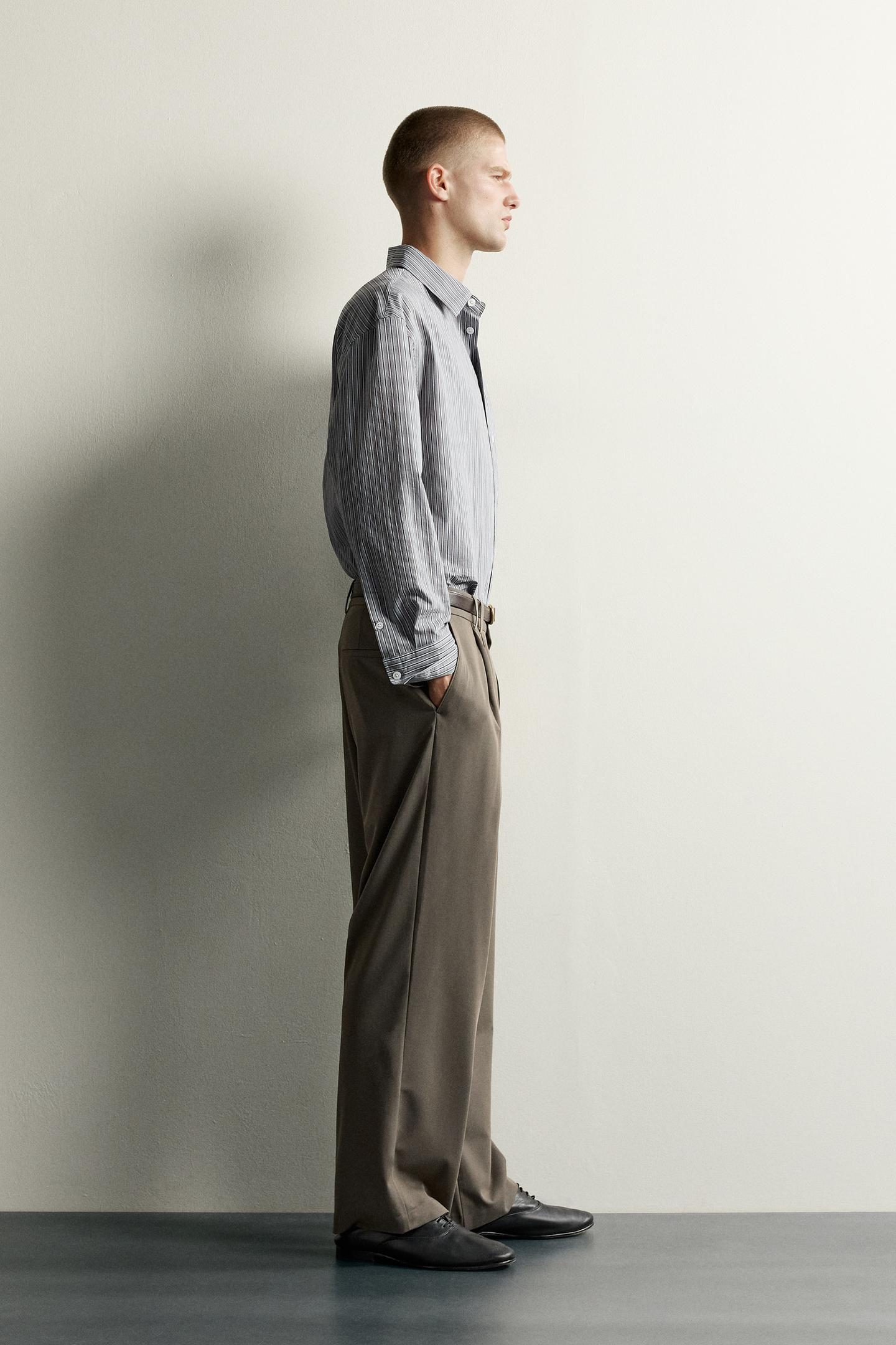 Мужские брюки Zara Pleated Wide-Fit, цвет: Серо-коричневый серый — фото 4