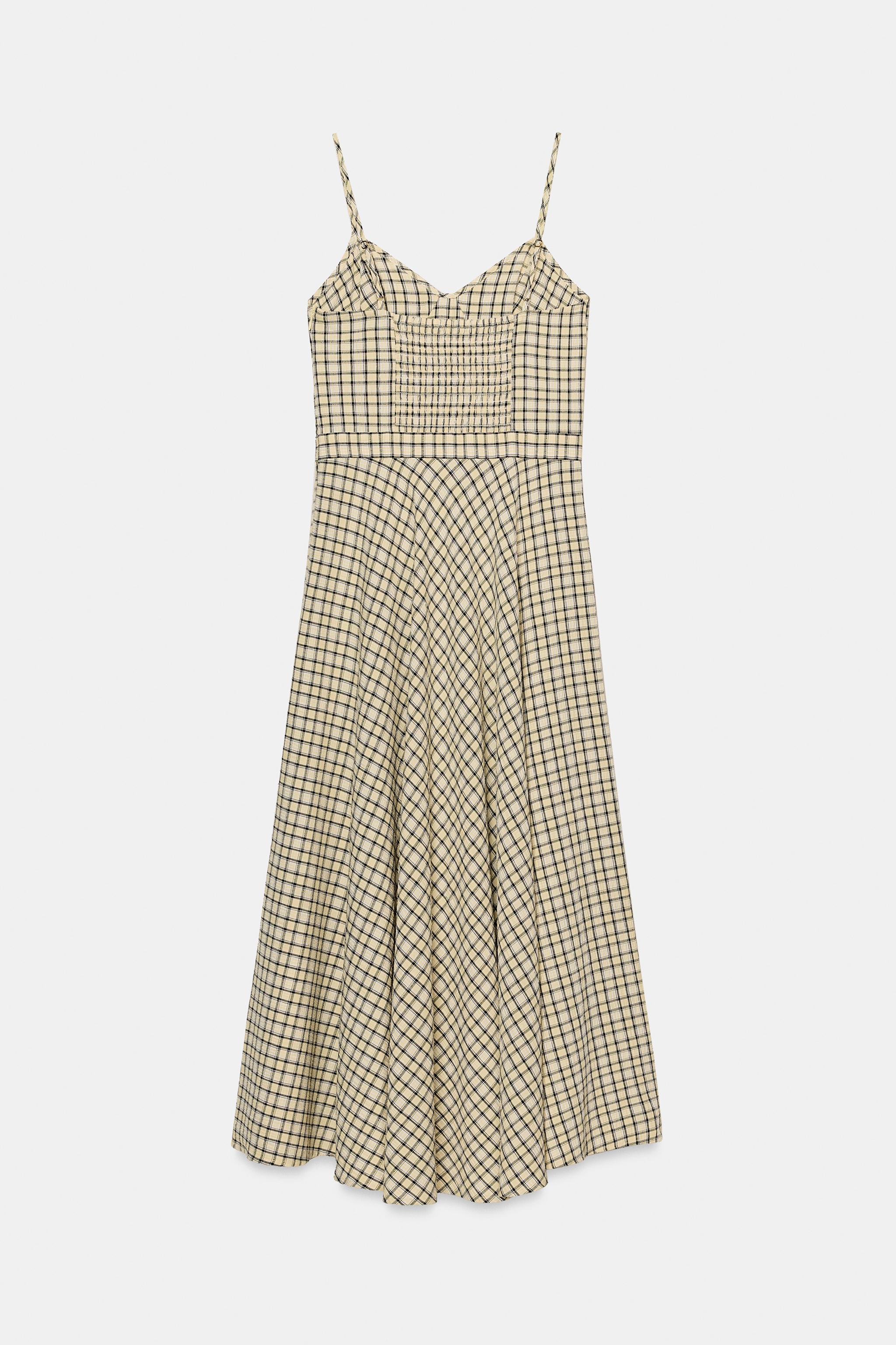 PLAID STRAPPY MIDI DRESS