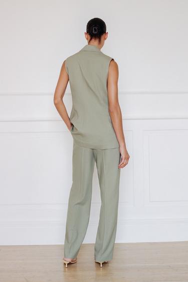 STRAIGHT-LEG LINEN BLEND TROUSERS - Light khaki by Zara - Image 3