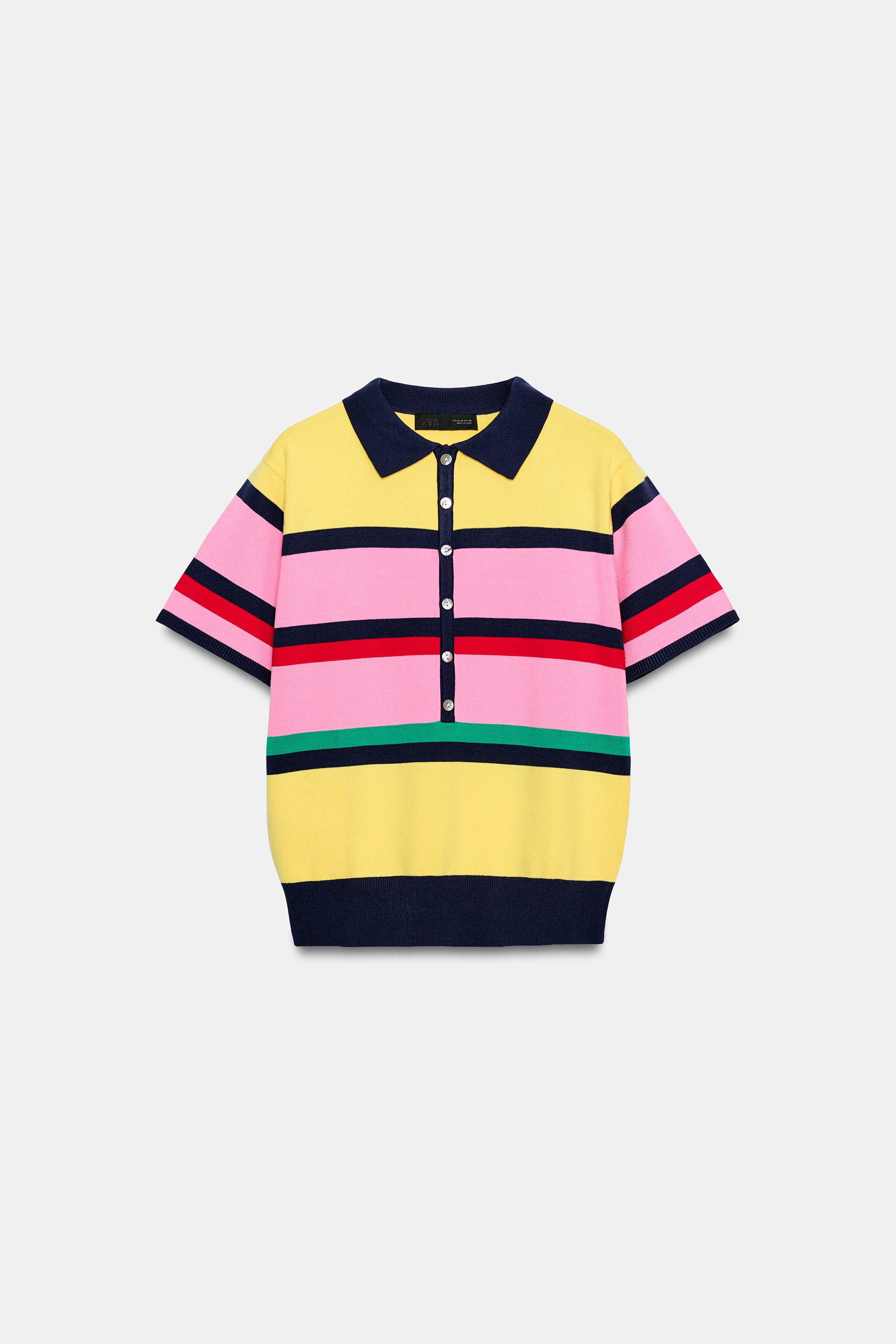 STRIPED KNIT POLO TOP