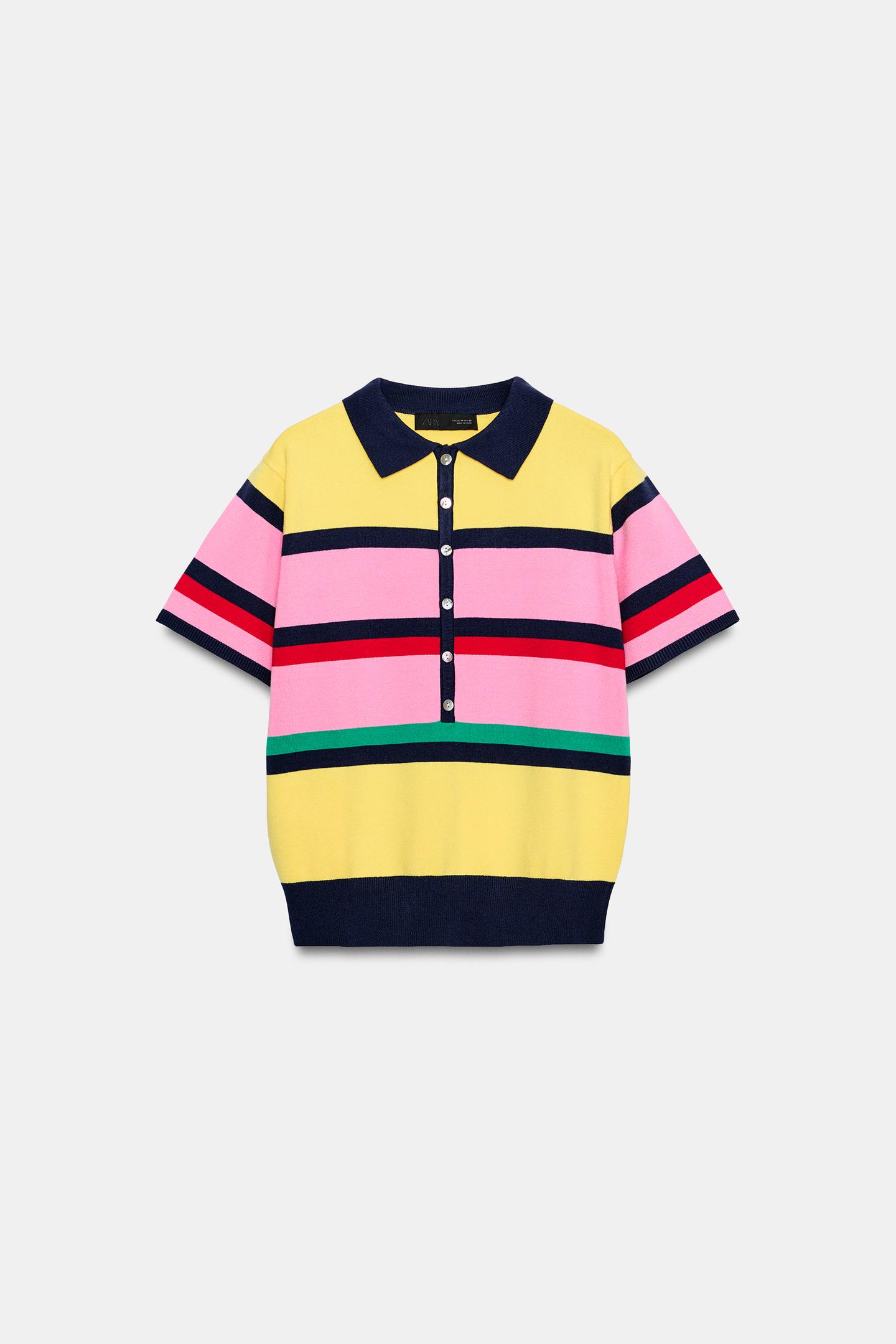 Поло Zara Striped Knit Polo, цвет: Разноцветный — фото 5