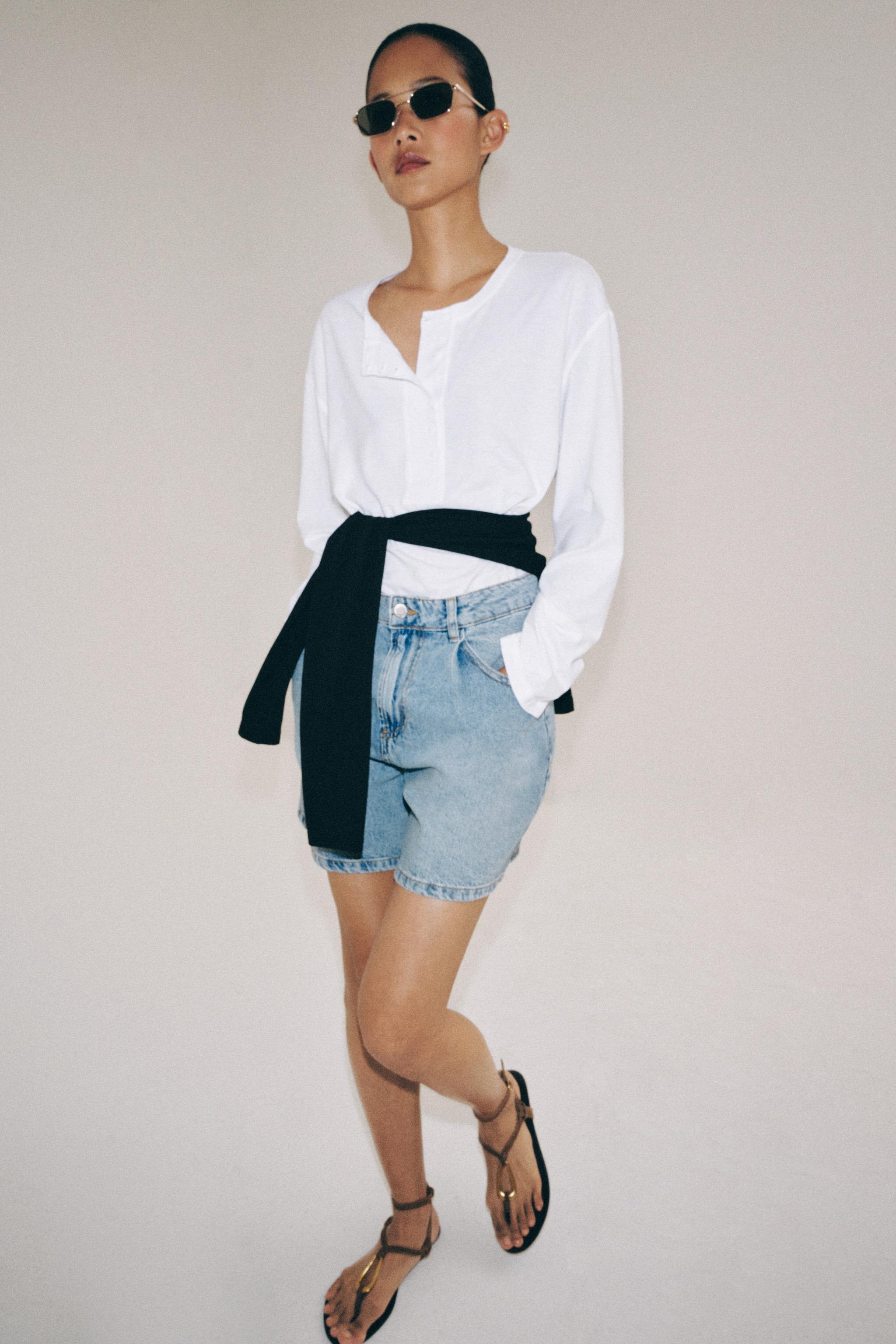 Zara ZW COLLECTION YÜKSEK BEL DENIM ŞORT görsel 4