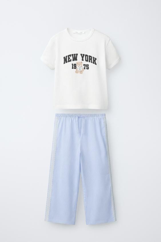 6-14 AÑOS/ PIJAMA OSITO RAYAS - Azul de Zara - Imagen 0