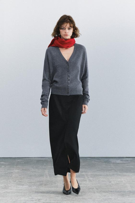 100% WOOL V-NECK CARDIGAN - Mid-grey by Zara - Image 0