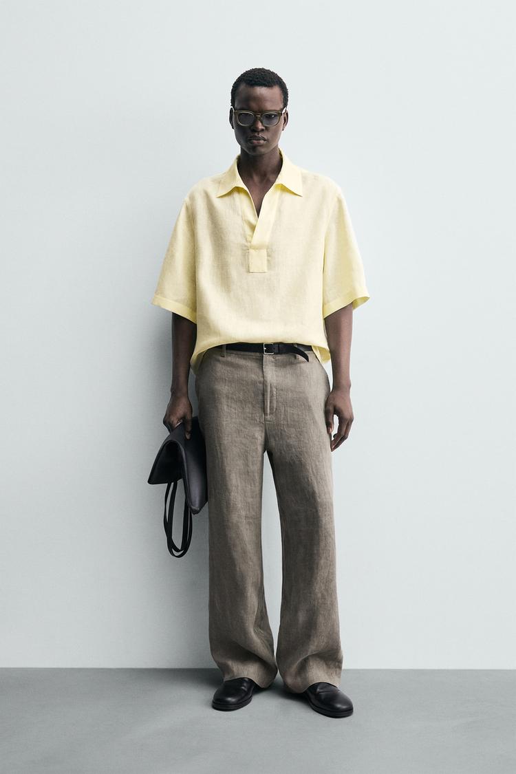CAMISA POLO 100% LINO Mostaza ZARA España
