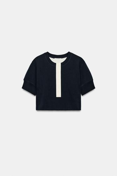 SUDADERA CROP CUELLO PANADERO - Azul / Blanco de Zara