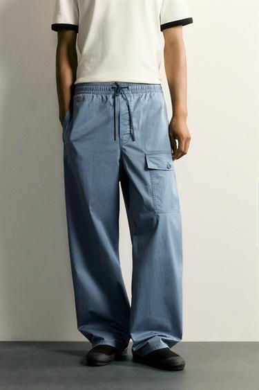 RELAXED FIT CARGO TROUSERS - Blue marl by Zara