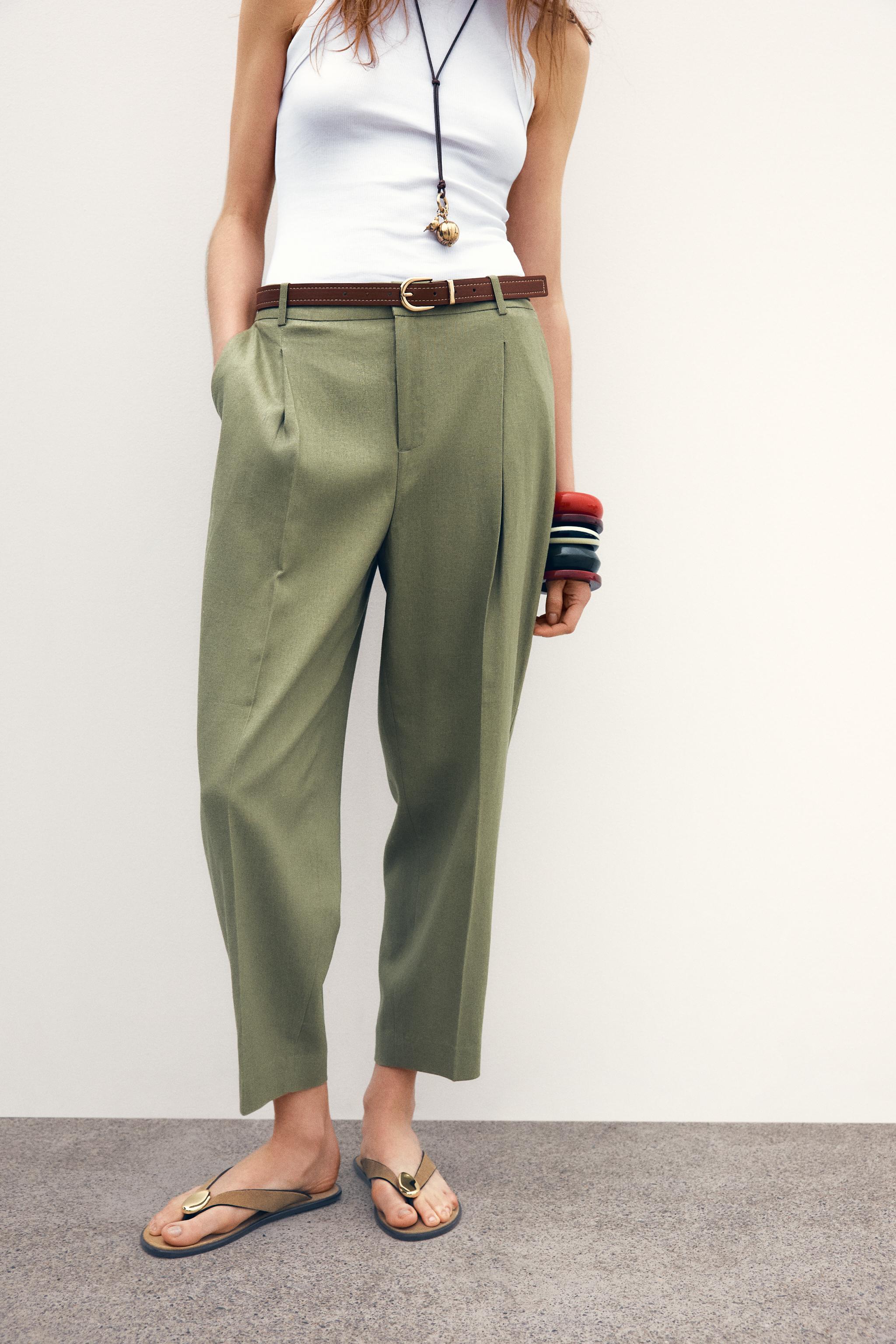 LINEN STRAIGHT LEG PANTS WITH BELT - Light beige | ZARA Mexico