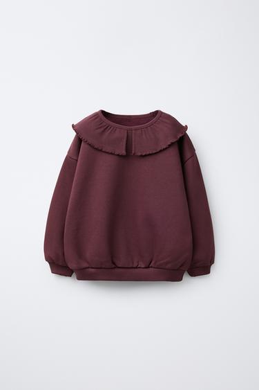 RIBBED PETER PAN COLLAR SWEATSHIRT - Burgundy by Zara