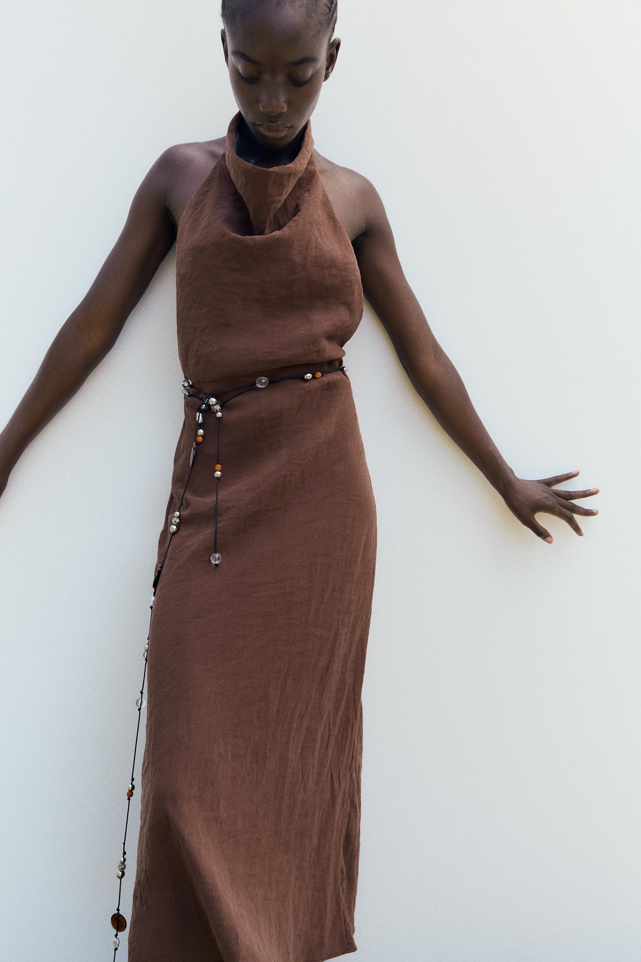 DRAPED HALTER MIDI DRESS - Chocolate | ZARA United States