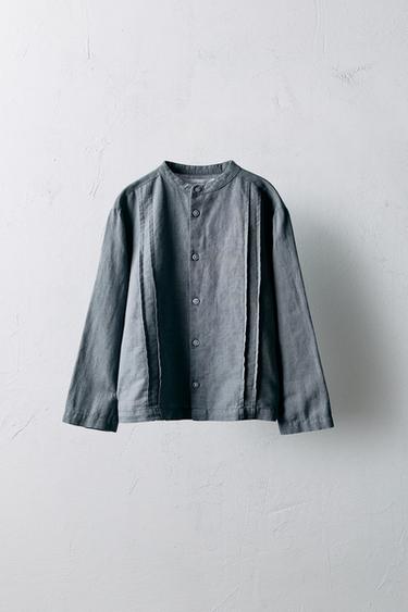 2-5 YEARS/PLEATED LINEN BLEND SHIRT - LIMITED EDITION - Blue / Steel by Zara