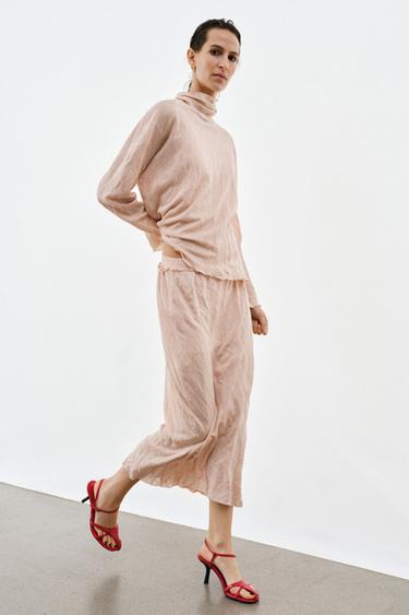 CRINKLE-EFFECT KNIT MIDI SKIRT - Beige-pink by Zara