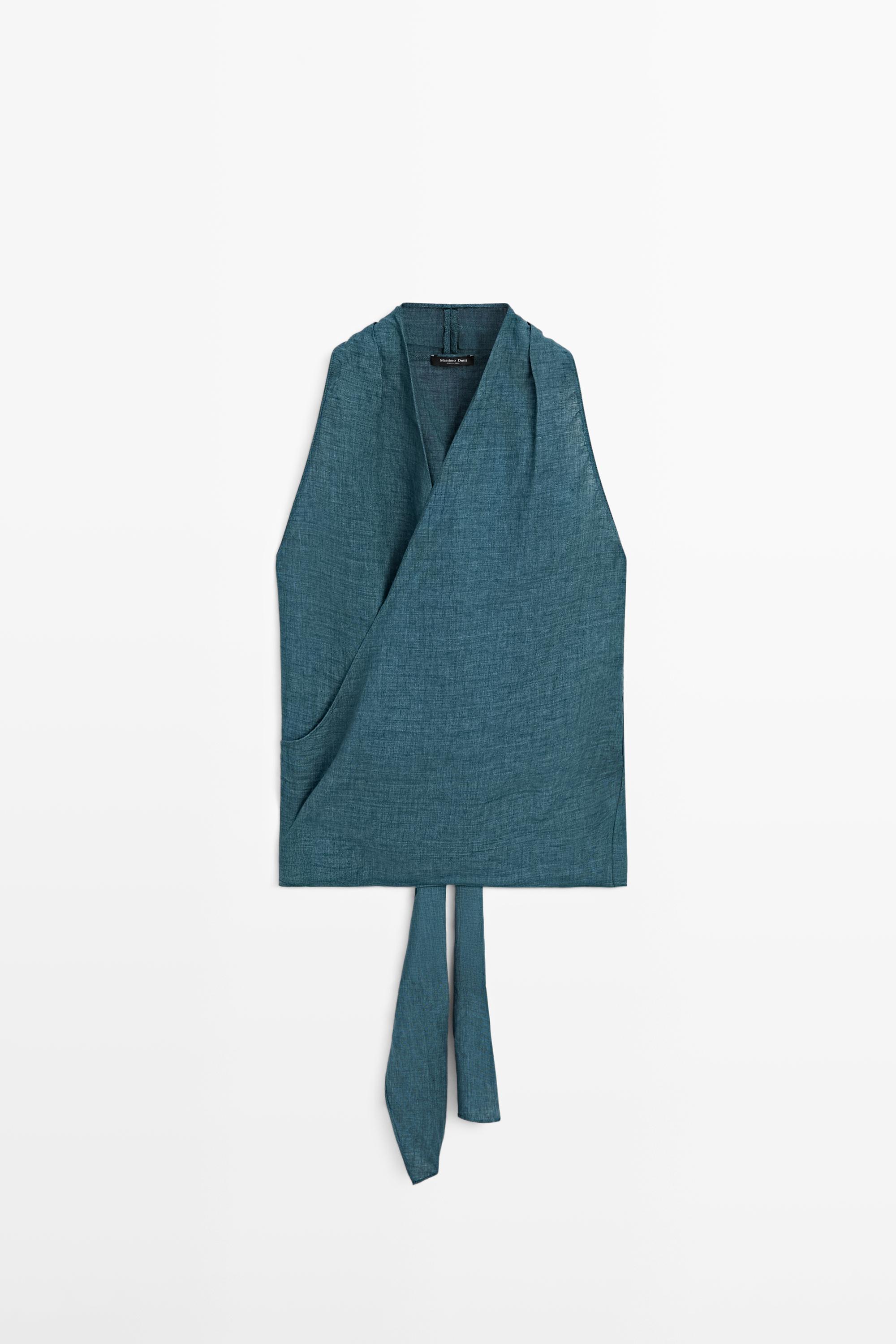 100% linen surplice top with tie detail