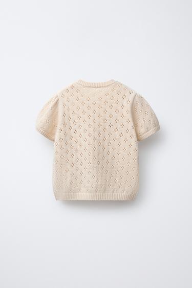 CUTWORK KNIT TOP WITH EMBROIDERED FLOWERS - Ecru by Zara - Image 1