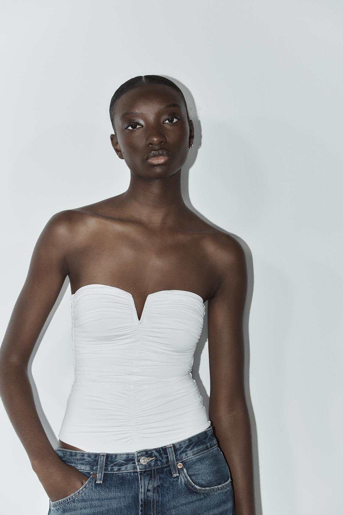 RUCHED POLYAMIDE BANDEAU BODYSUIT