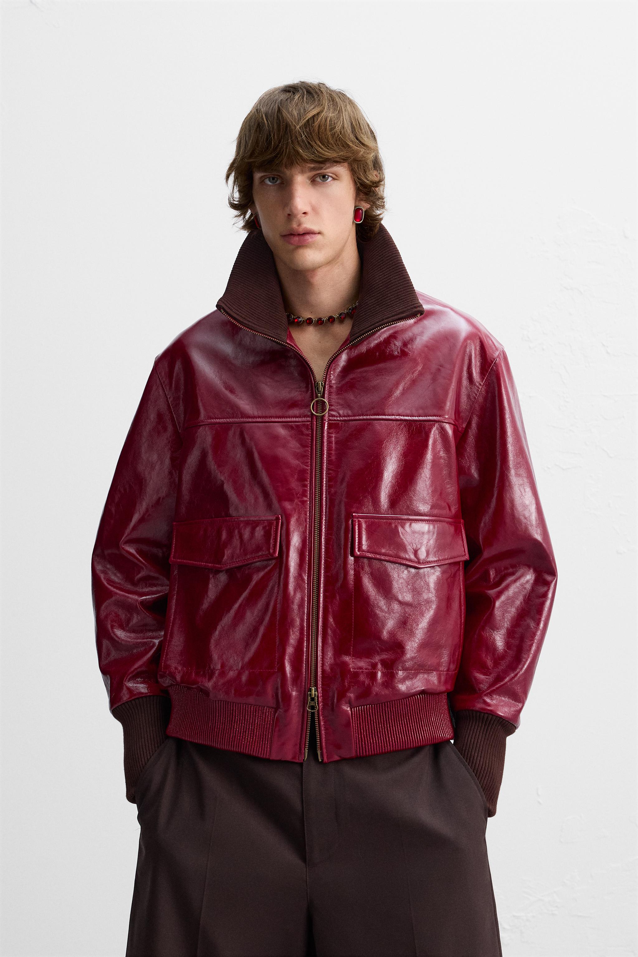 VESTE EN CUIR X HARRY LAMBERT Rouge ZARA France