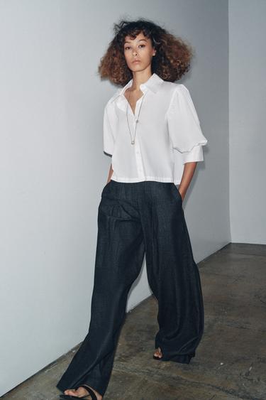 РУБАШКА ИЗ ПОПЛИНА С ОБЪЕМНЫМИ РУКАВАМИ — ZW COLLECTION — БЕЛЫЙ от Zara