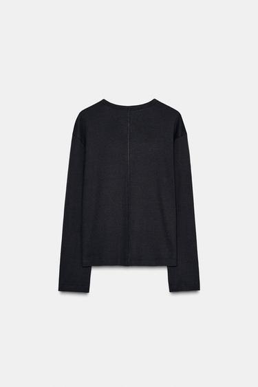 RIBBED LONG SLEEVE T-SHIRT - Charcoal by Zara