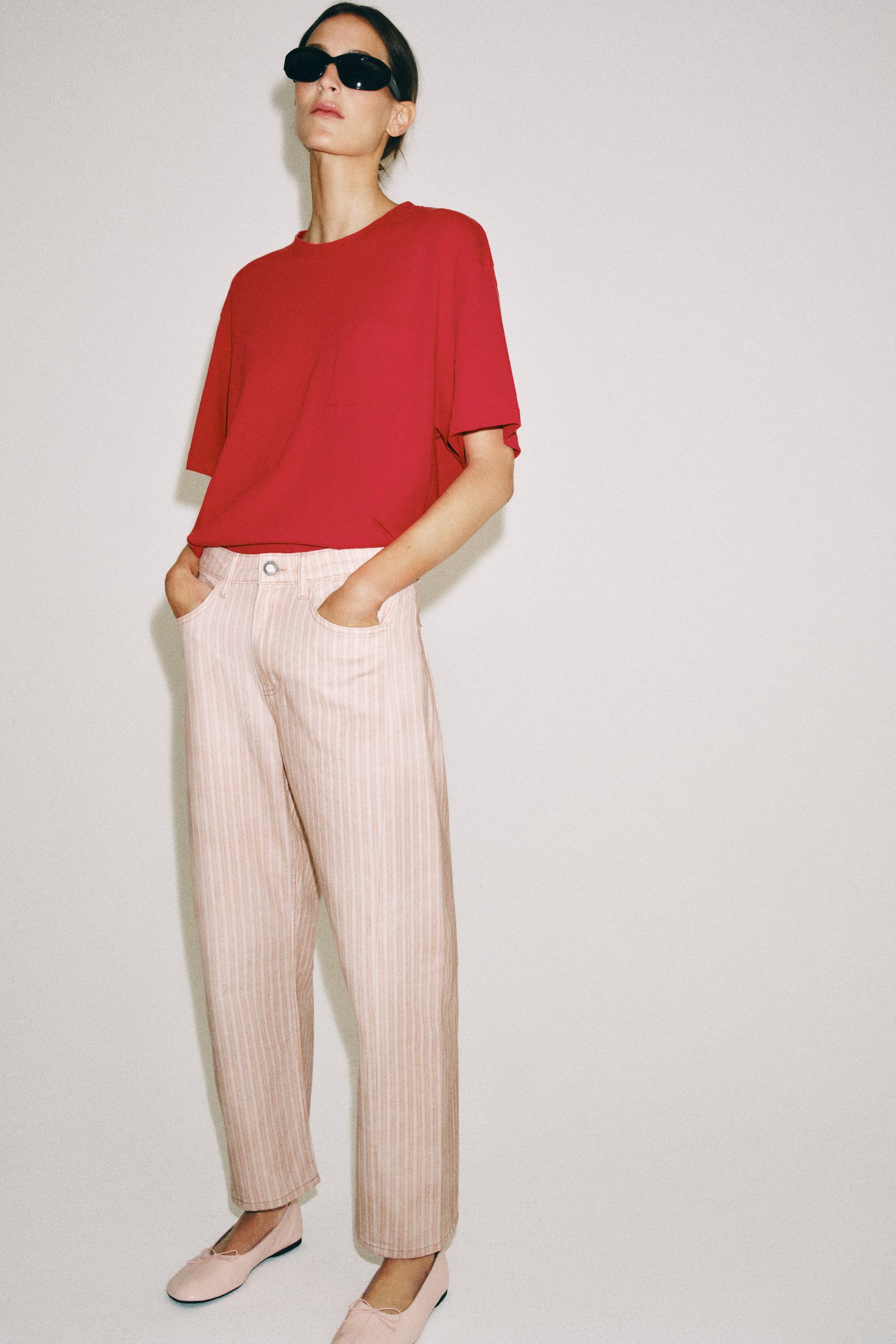 ZW COLLECTION MID-RISE STRIPED RELAXED STRAIGHT ANKLE JEANS