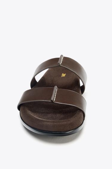 DOUBLE STRAP LEATHER SANDALS - Chocolate Brown by Zara - Image 3