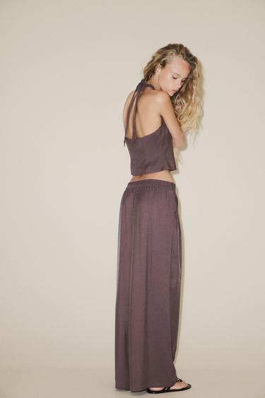 PANTALÓN PALAZZO - Berenjena de Zara