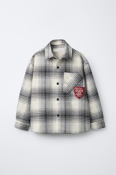 CHECK OVERSHIRT WITH DETACHABLE FLEECE HOODIE - Ecru by Zara - Image 1