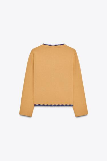 CARDIGAN WITH CONTRAST EMBROIDERY - Mid-camel by Zara - Image 2