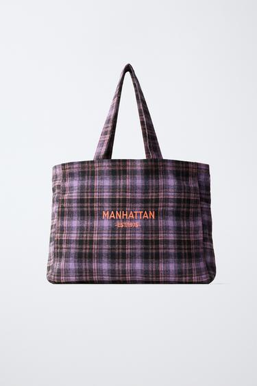 CHECK TOTE BAG - Purple by Zara