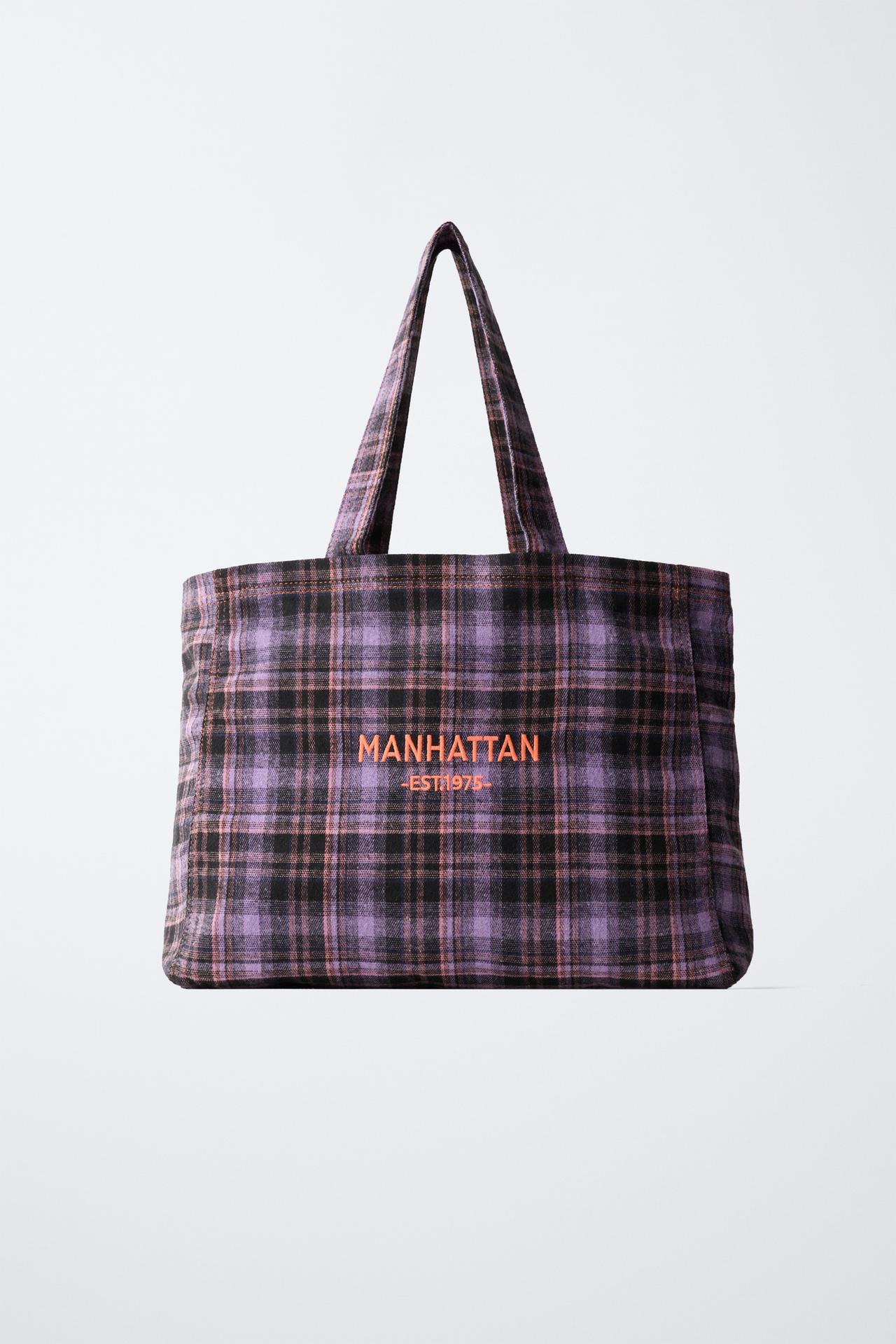 PLAID SHOPPER TOTE — Purple