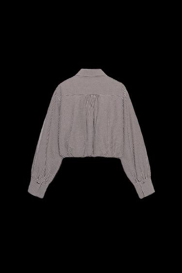 CAMISA GLOBO CUADRO VICHY - Marrón / Crudo de Zara