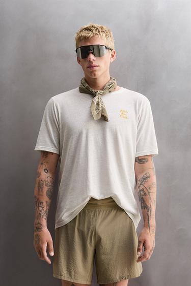 CAMISETA ESTAMPADA LINHO - ALGODÃO - Branco-marfim da Zara