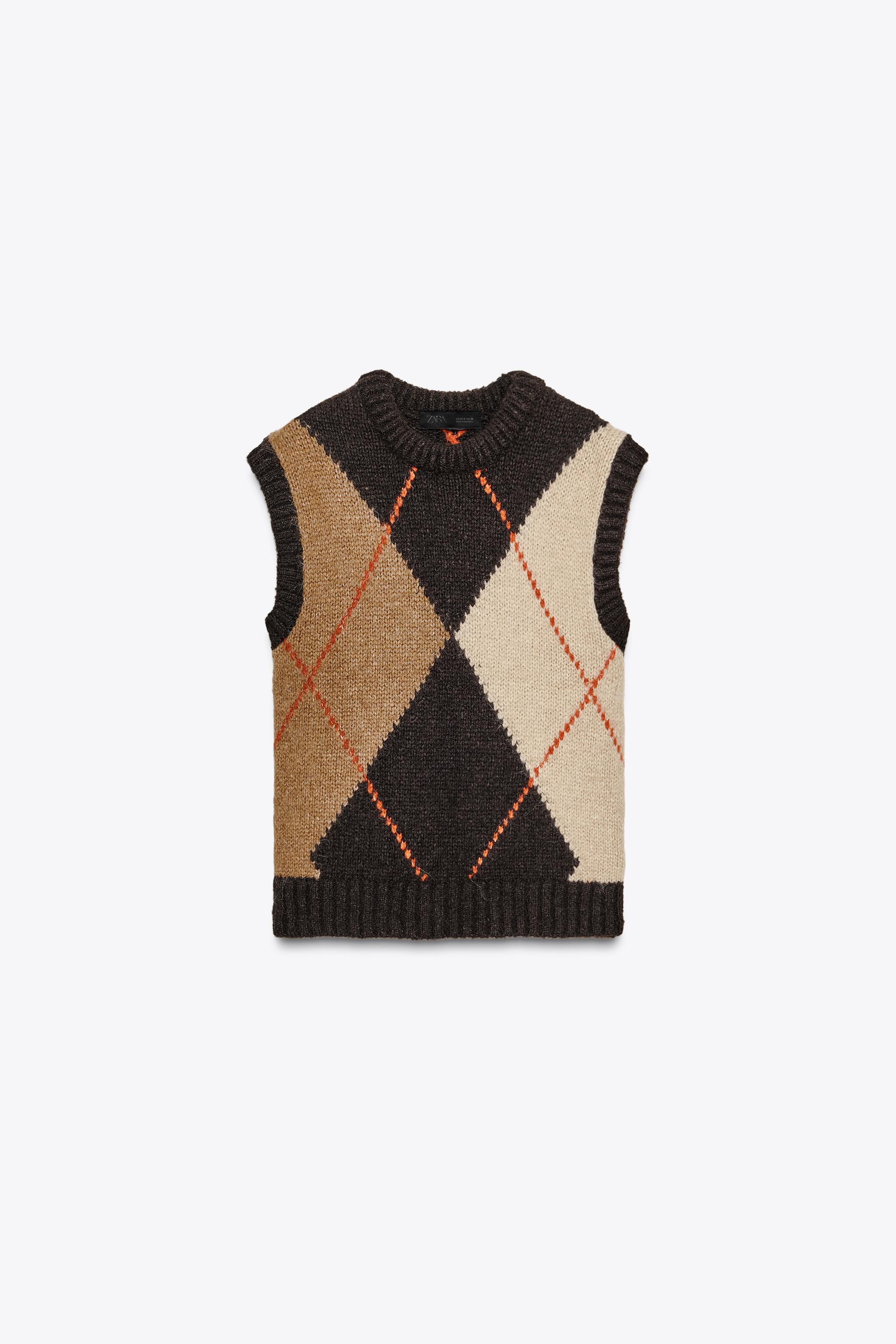 Zara Argyle Knit Vest ARGYLE KNIT WAISTCOAT TOP Multicoloured ZARA