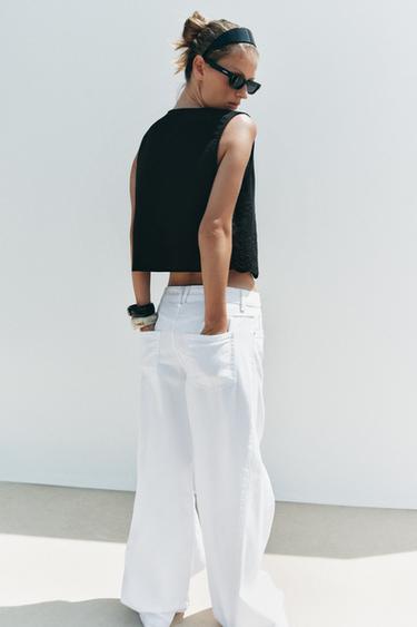 CHALECO CON LINO BORDADOS PERFORADOS - Negro de Zara