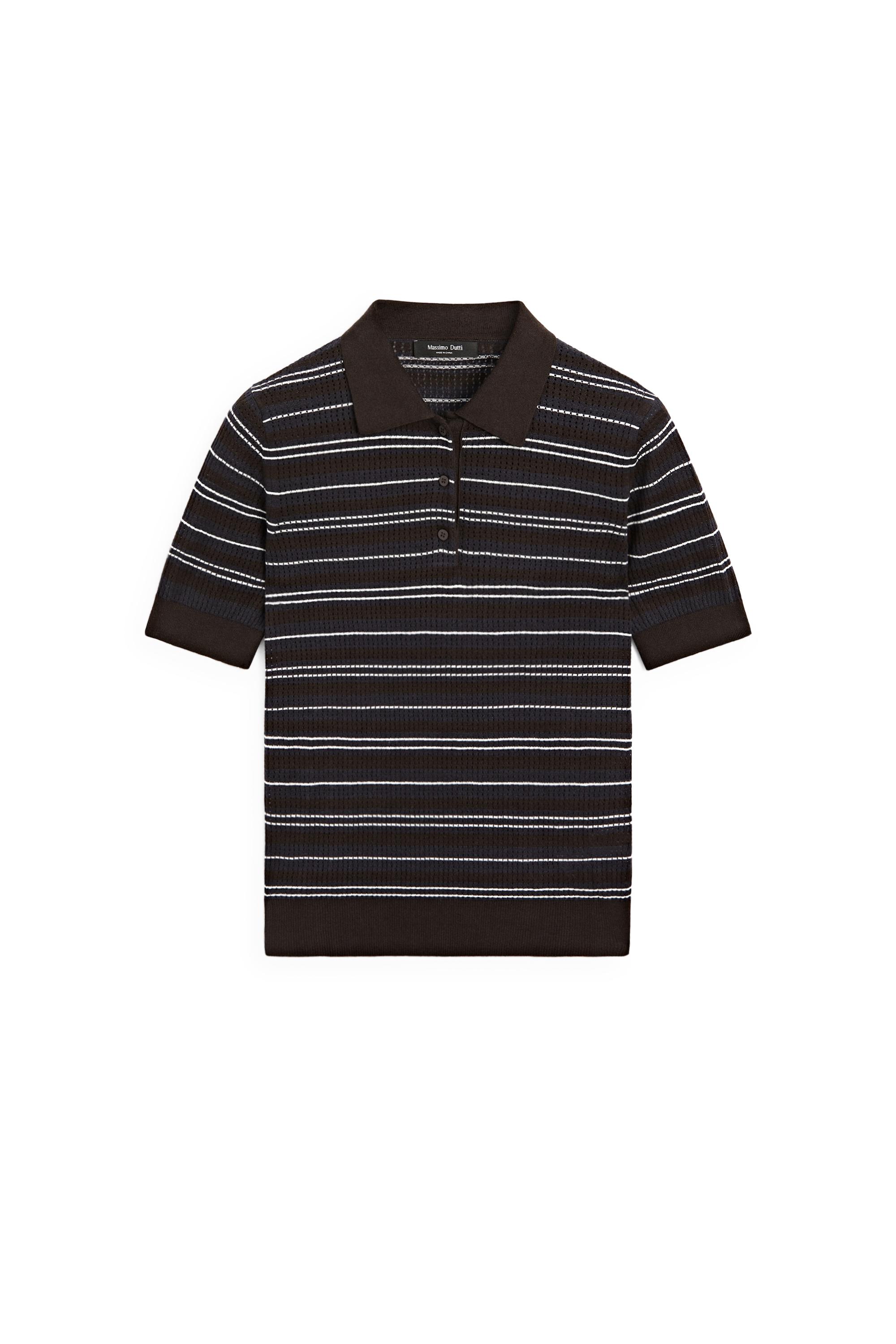Cotton blend striped open-knit polo shirt - Blue | ZARA United States