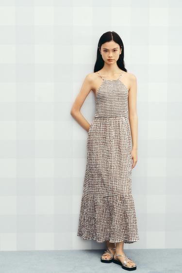 GINGHAM CHECK MIDI DRESS - Brown by Zara