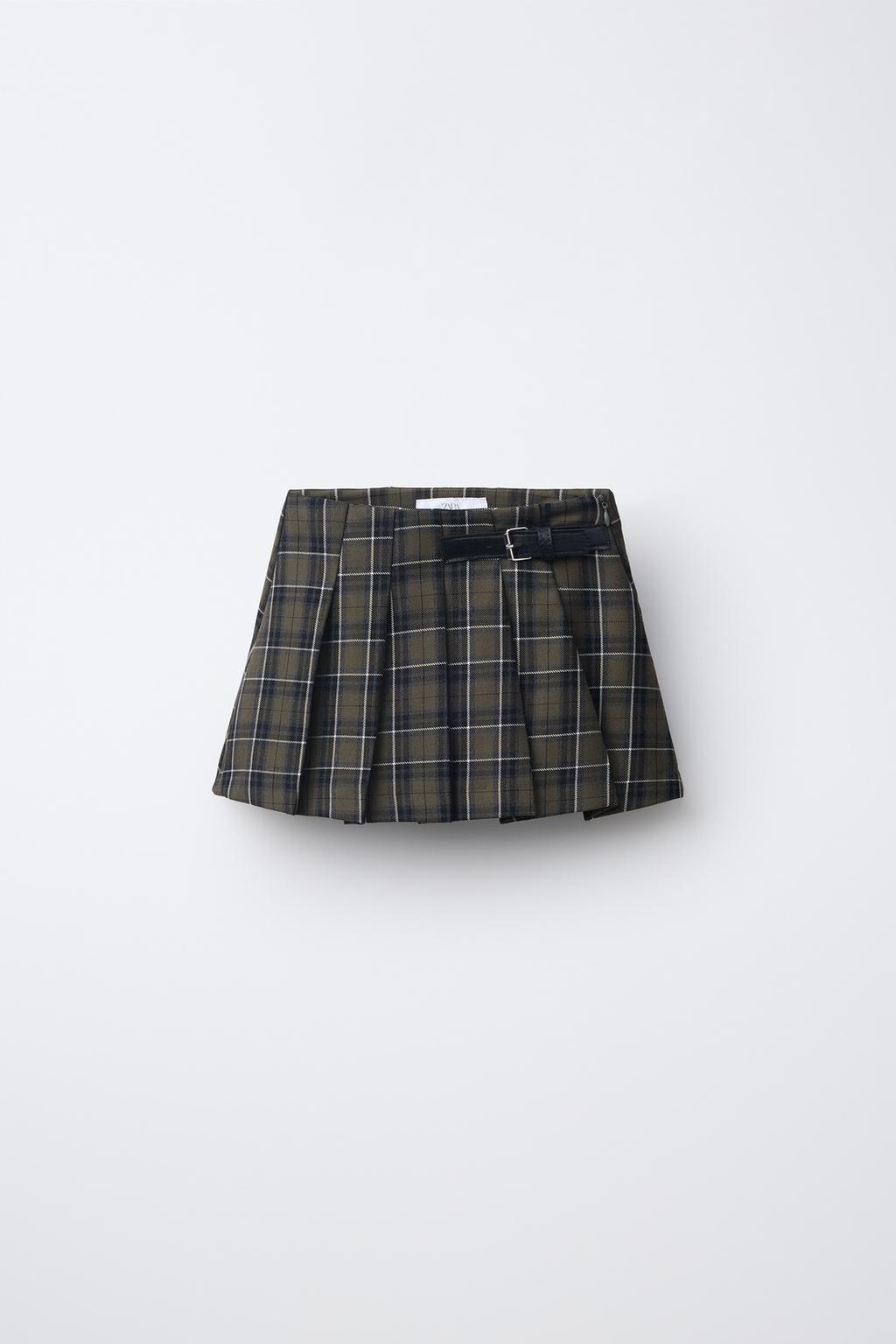 PLEATED CHECK SKIRT WITH BUCKLE